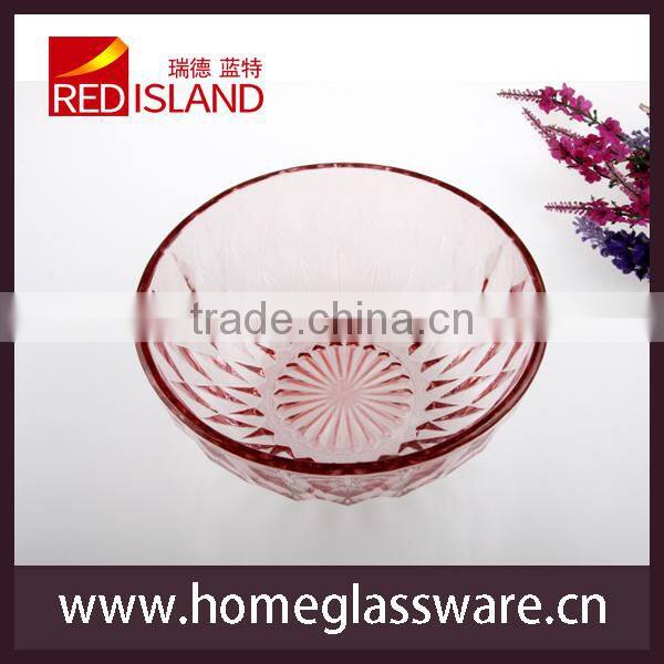 5" to 9" vintage diamond pattern glass salad bowl with beautiful pink