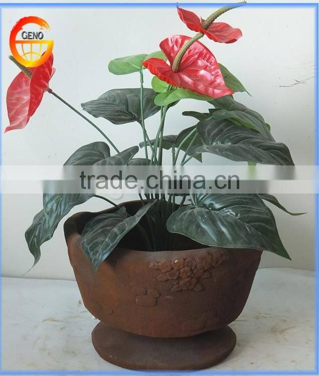 brown color flower planter fiber glass material pot with rust metal effect