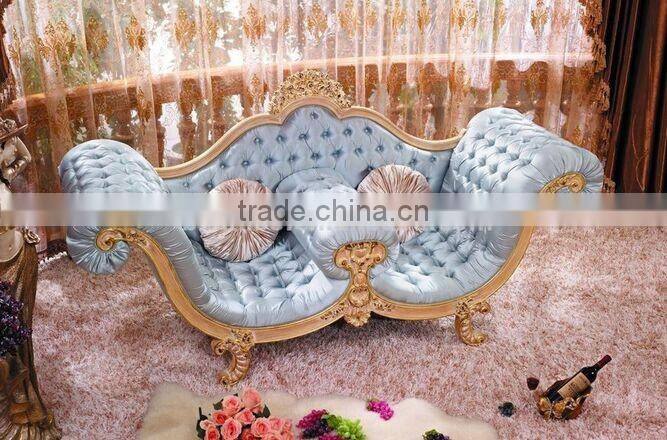 Vintage Royal Style Castle Sofa Couch Antique Castle Style Upholstery Chaise Lounge Imperial Wood Carved Two Seat Lounge Chair