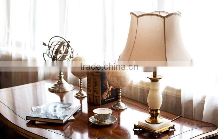 European design white jade lamp body metal accessory fabric lampshade living room table lamp