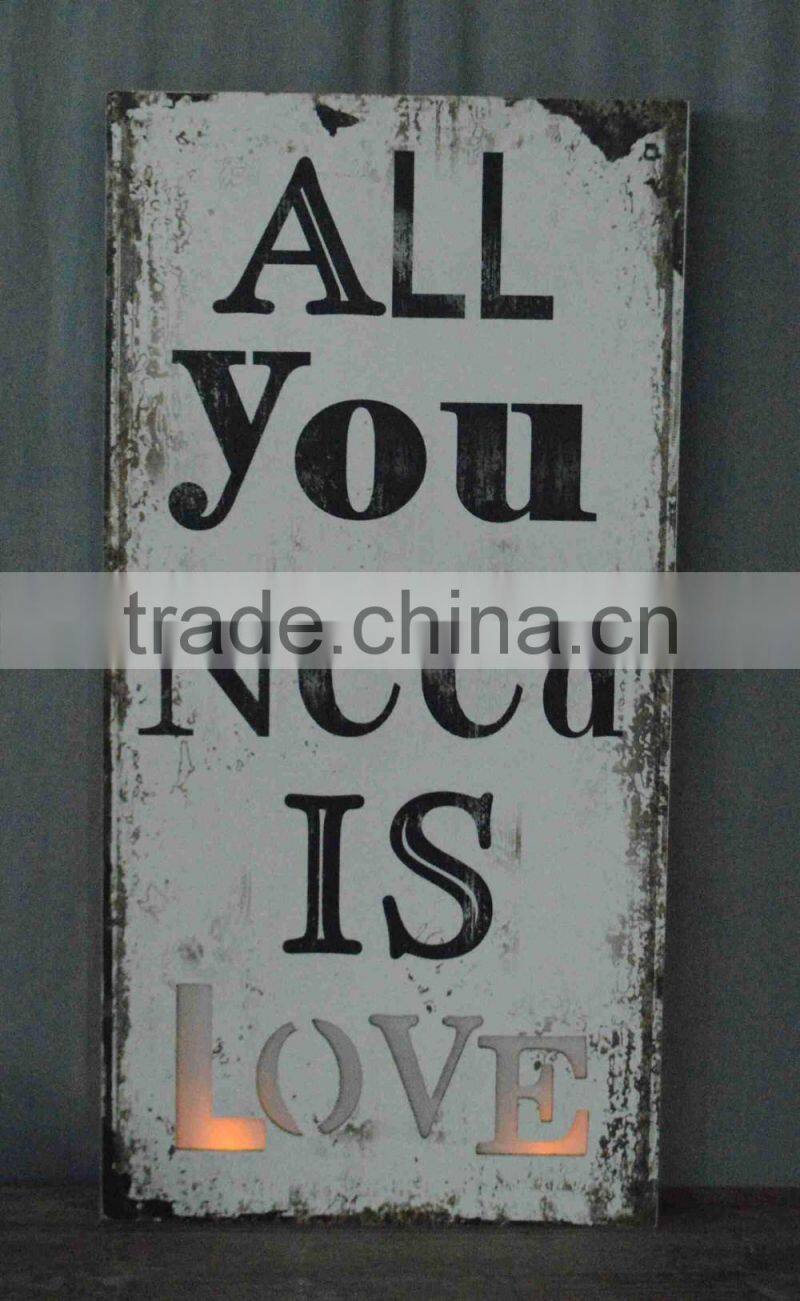 2016 Antique decorative wooden wall plaque WITH LED light, wooden lighted printing sign