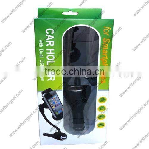Dual USB Goose Neck Universal Car Holder with Charger for Smartphone