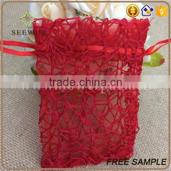 christmas drawstring small organza mesh floral bag