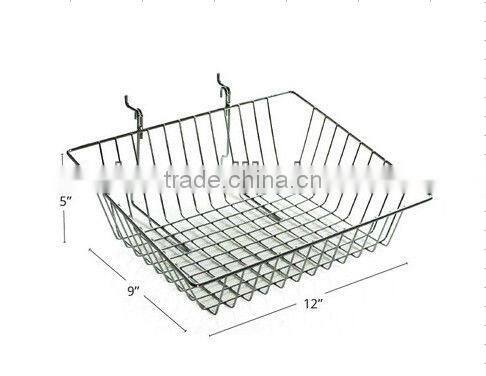 New 12" Wide Wall Mounted Slanted Chrome Wire Basket for Pegboard/Slatwall Displays