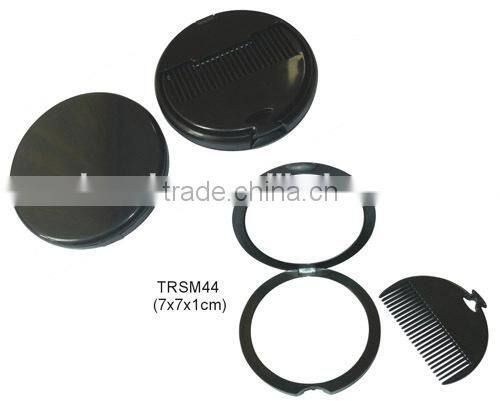 Foldable plastic mini travel make up mirror set round pocket mirror with comb