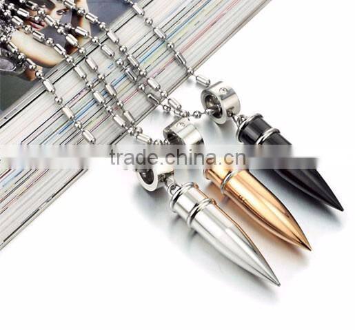 Top Quality Silver Black Gold 42*9mm Men's bullet stainless steel pendant necklace