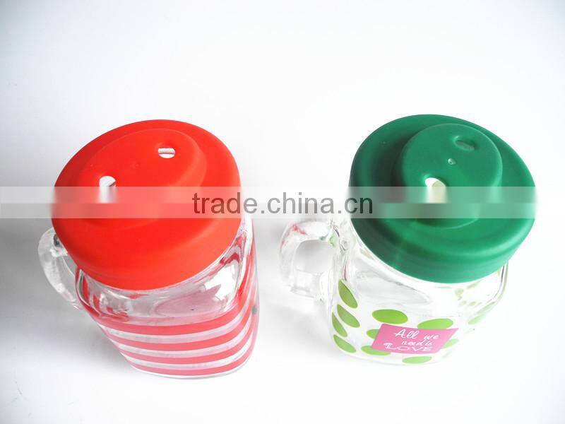 16oz handle decorative glass mason juice jar with plastic pig screw lid