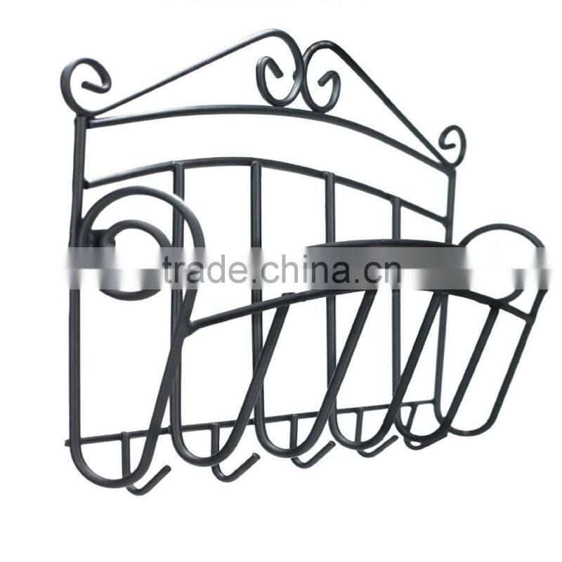 Sturdy Scroll Black Wall Mount Key and Letter Holder Rack