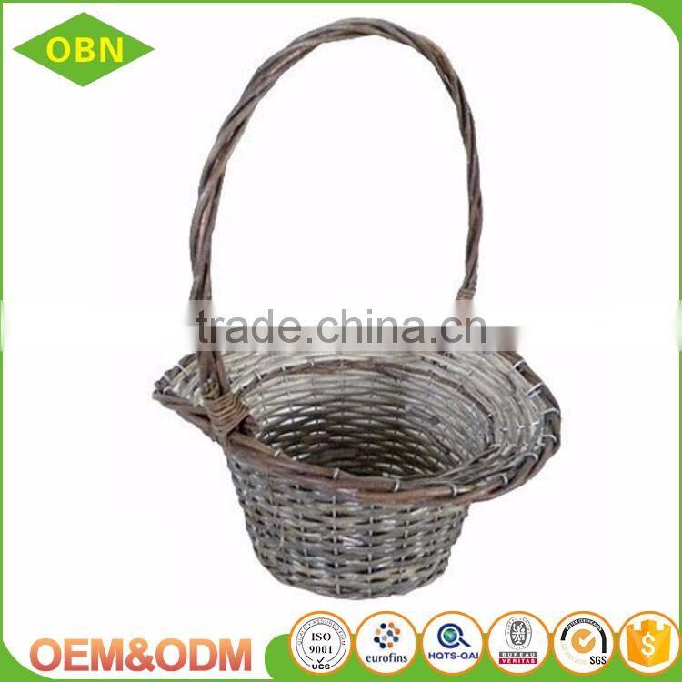 Vintage handmade indoor willow wicker artificial flower girl basket with long handle for your decoration