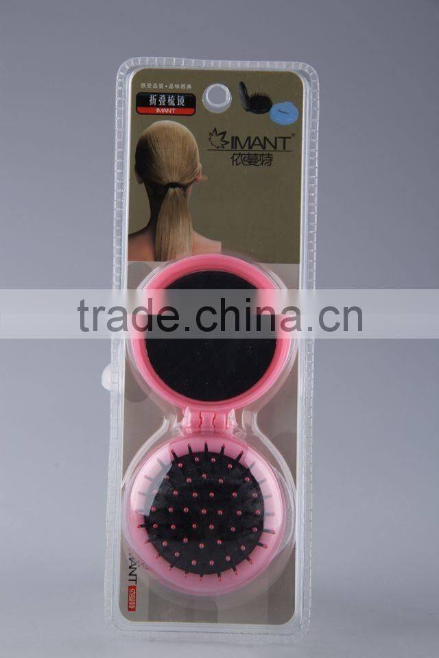 Round folding comb/Foldable hair brush with mirror