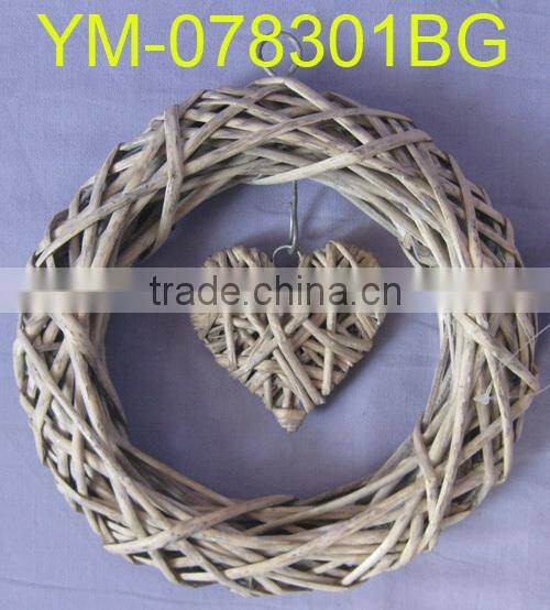 Decorative White Willow Wreath with Hanging Heart Decoration