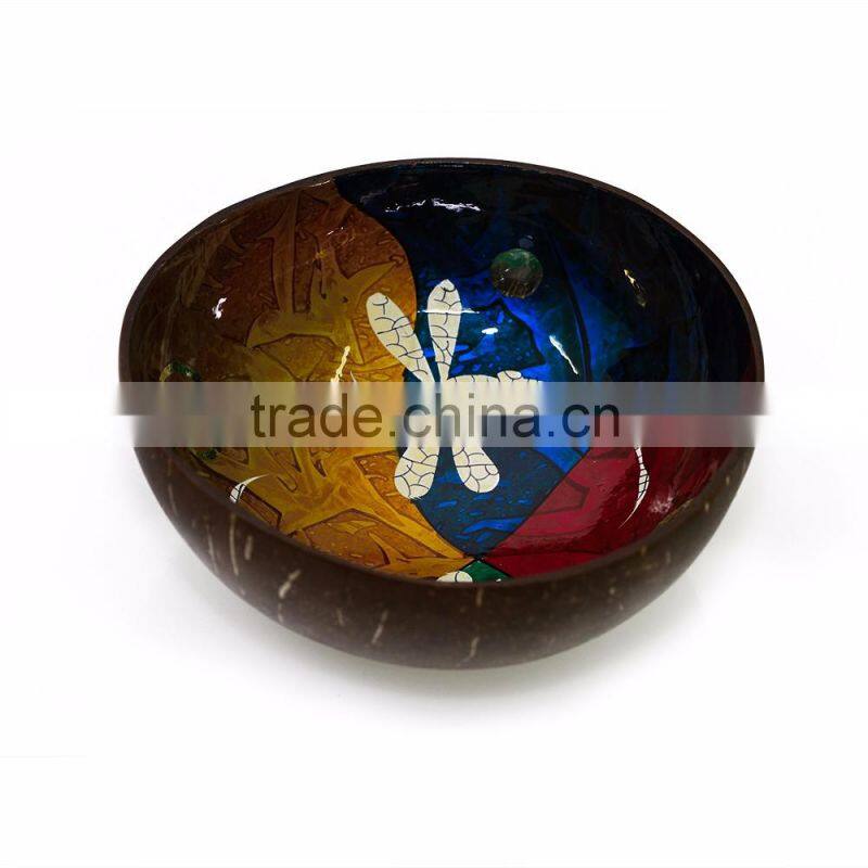 Coconut shell bowls with beautiful panted inside, handmade lacquer coconut bowl, 100% made in Vietnam