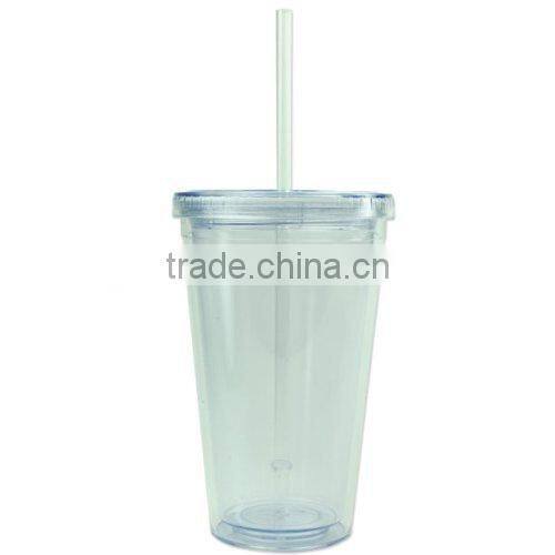 12oz Clear Acrylic Double Wall Tumbler With Straw