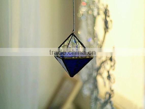 Handmade Hanging indigo Stained Glass Terrarium