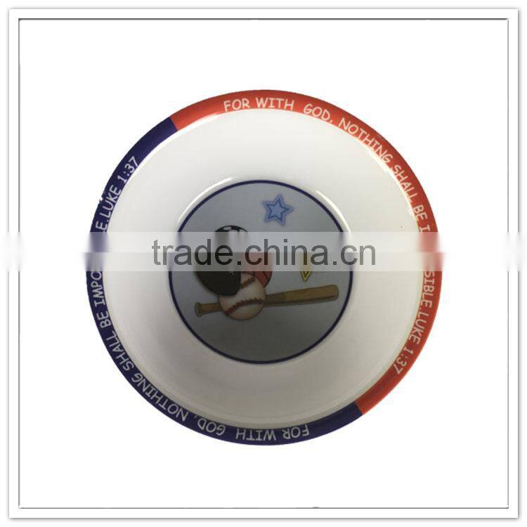 BSCI certificated manufacturer food safety round plastic assorted balls printed unbreakable melamine baby bowl
