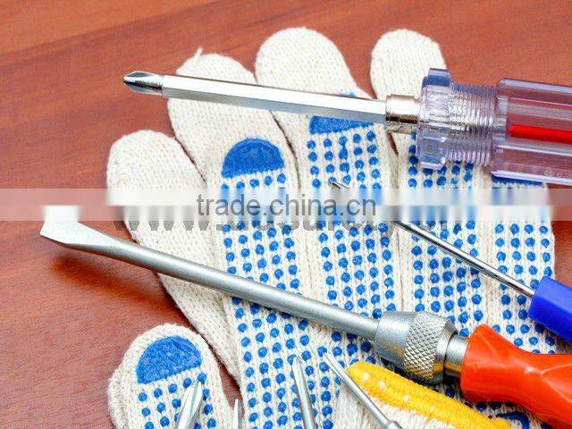 DDSAFETY Bleach Cotton String Knit Gloves With Blue PVC Dots Safety Gloves