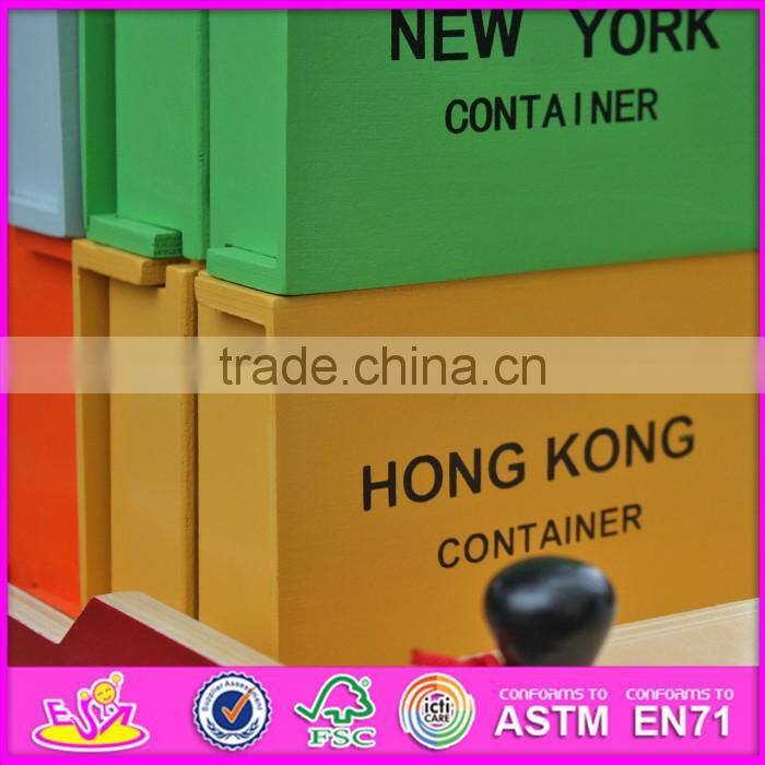 2016 new design funny children wooden toy container ship W04F006