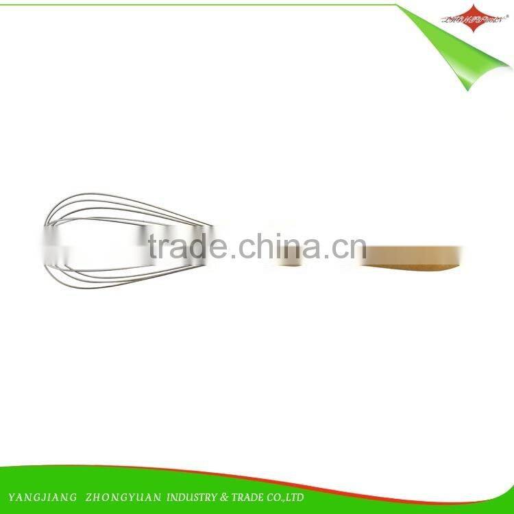 ZY-C1032 spring coil whisk spring egg whisk 9 inch rubber wood handle french whisk with ball shape wire head