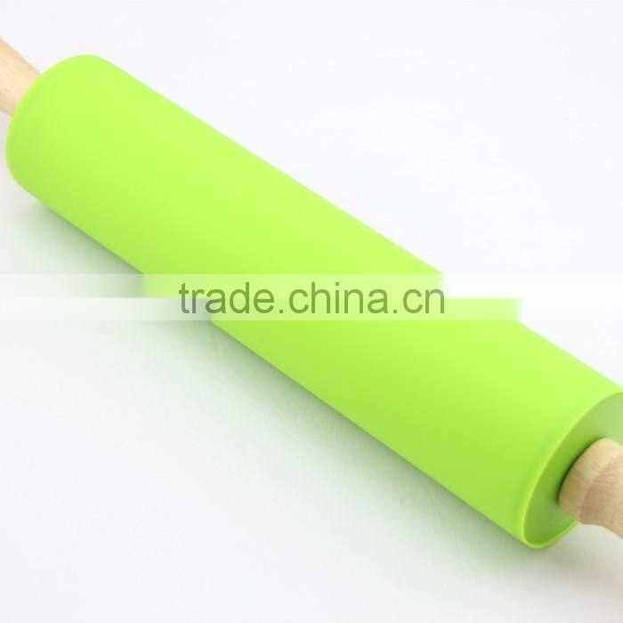 Non-stick Silicone Rolling Pin with Hard Wood Handle