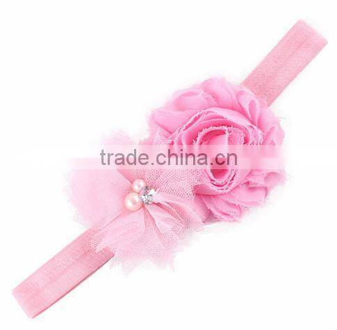 2015 wholesale Baby Toddler Infant Flower Headband with Pearl Hair Bow Band Accessories