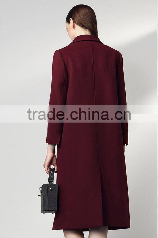 Women Wool Coat Double Breasted Peacoat Fall Winter Solid Color Trench Coat Back Split Black Lady Swing Long Coats Plus Size