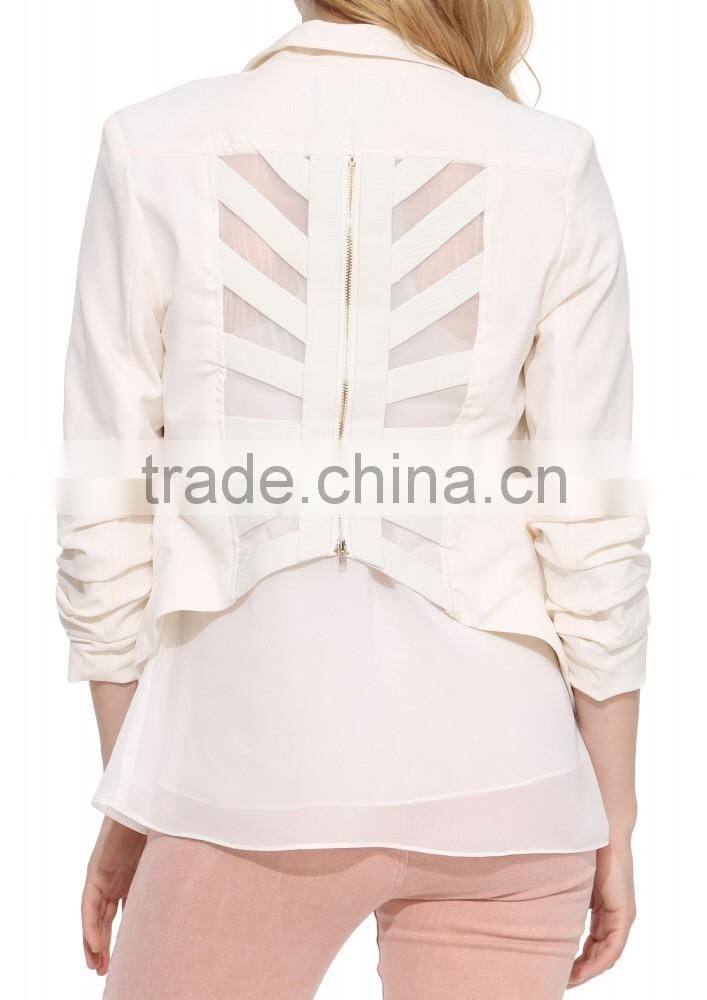 ladies/women white color half sleeve back zip high fashion blazer