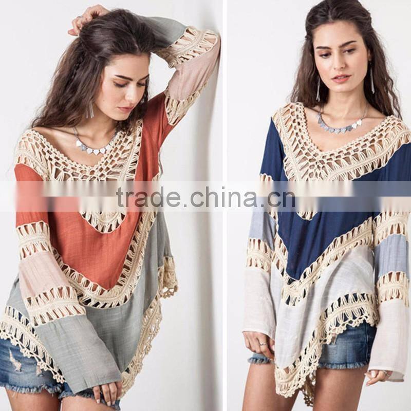 Online Shopping Fashion Women Long Sleeve Crochet Ladies Casual Clothing Top