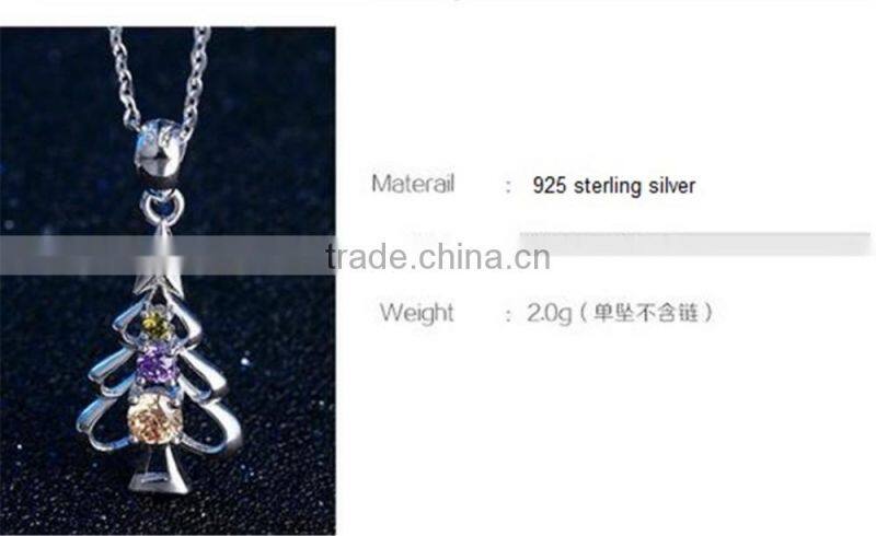 Factory Price Crystal Pendant 925 Sterling Silver Christmas Tree Pendant for Christmas Gift