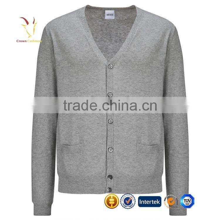V-Neck Knitted Men Pure Cashmere Sweaters Grey Cashmere Sweater Cardigan