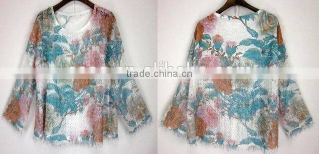 lady fashion print sweater blouses