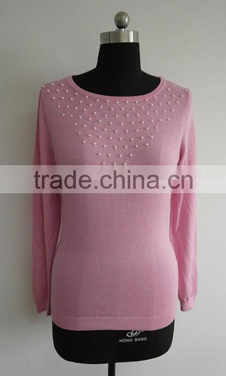 Ladies Fashion bead round neck backless costume sweater