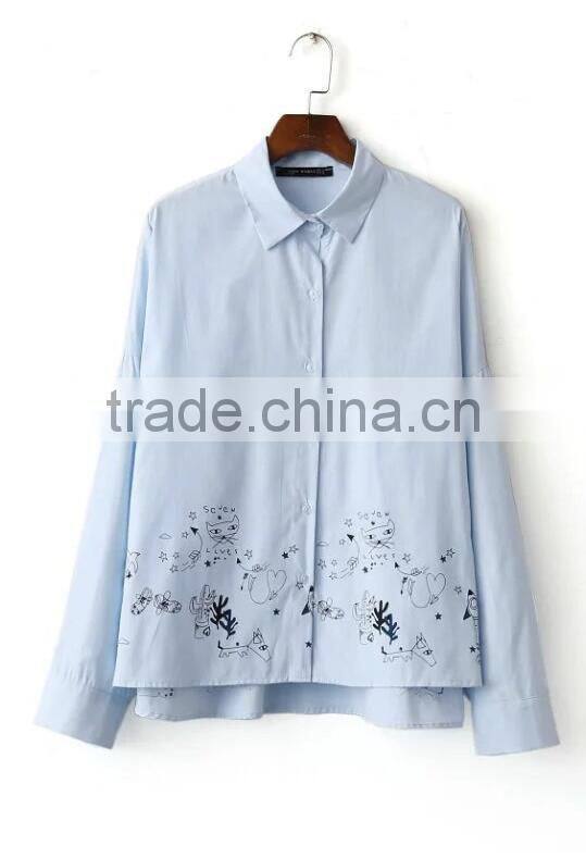 Runwaylover EY2387B Ladies 2017 Long Sleeve Label Printed Blouse