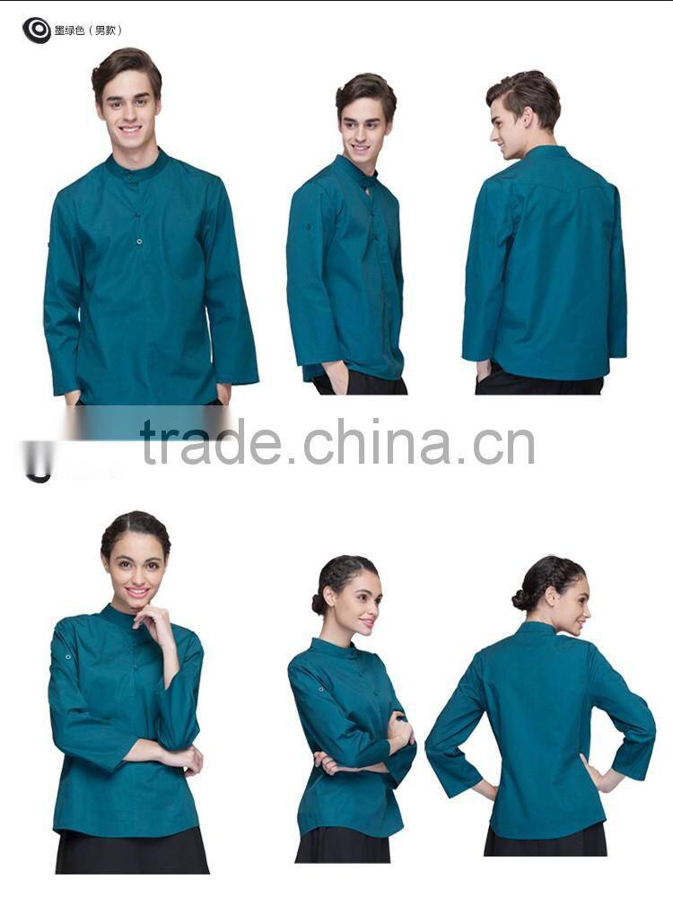 Juqian wholesale Cheap 3/4-sleeve quality green waitress uniform pattern sets