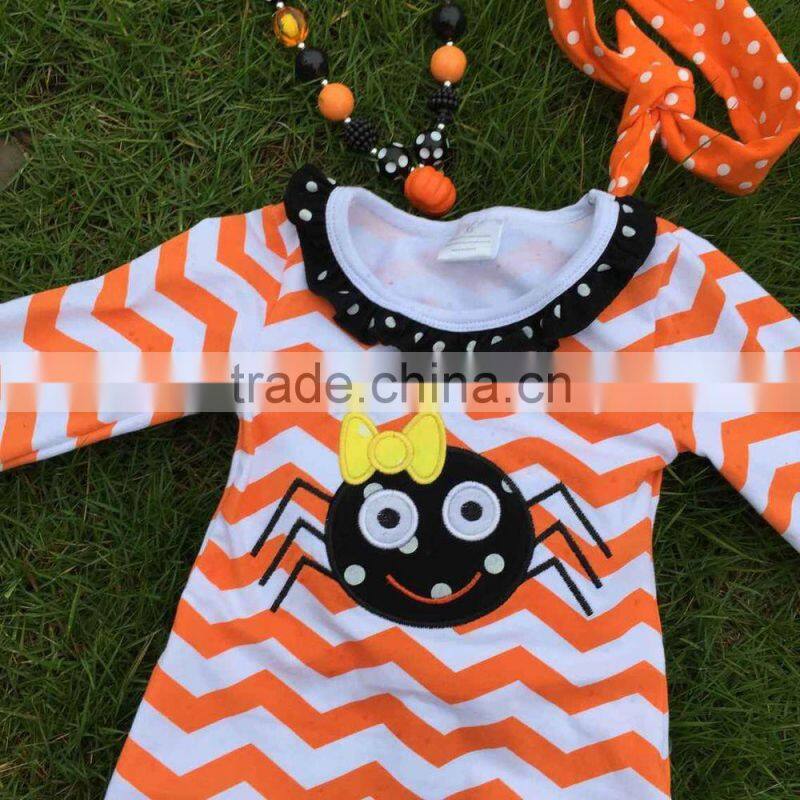 2015 kids halloween dress kids boutique dress girls spider dress orange chervon dress with necklace and headband
