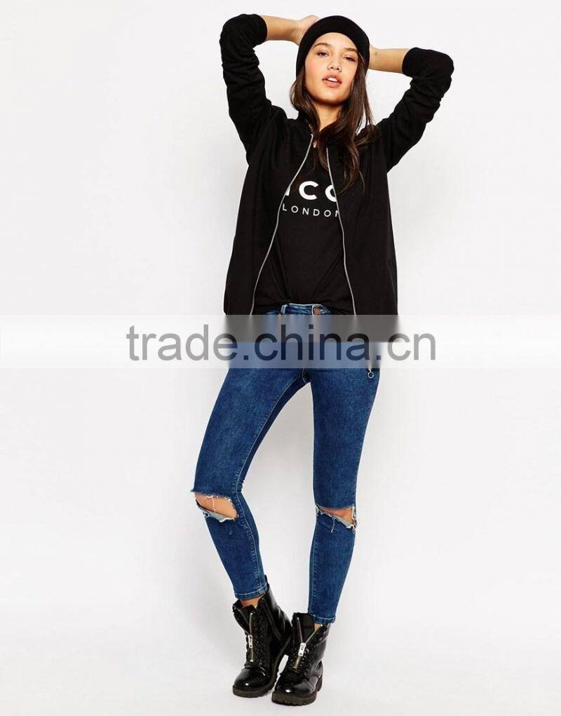 High quality stand collar long sleeve jersey fleece jacket for women