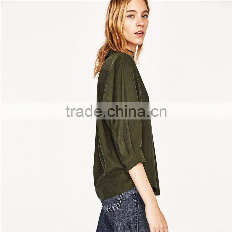 2017 OEM SpringButtoned Cuffs and Elbow-length sleeves Polo Neck Shirt