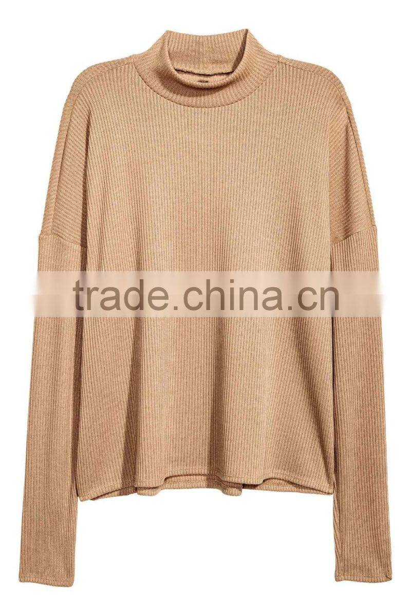 Green Ribbed Crew Neck Relax Fitted Wool Sweater Design for Girl with Dropped Sleeves