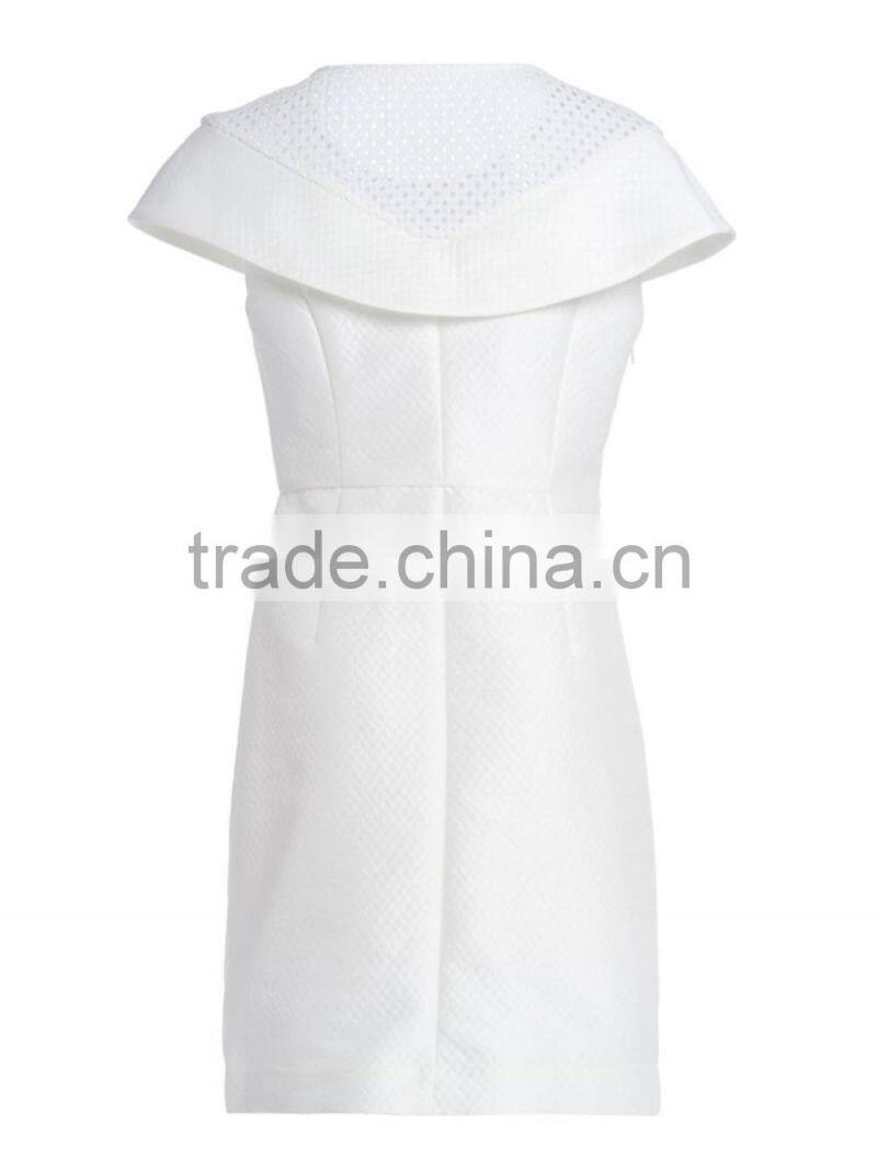 Girls solid color white fashion high quality hollow out jacquard dress manufacturer in Guangzhou