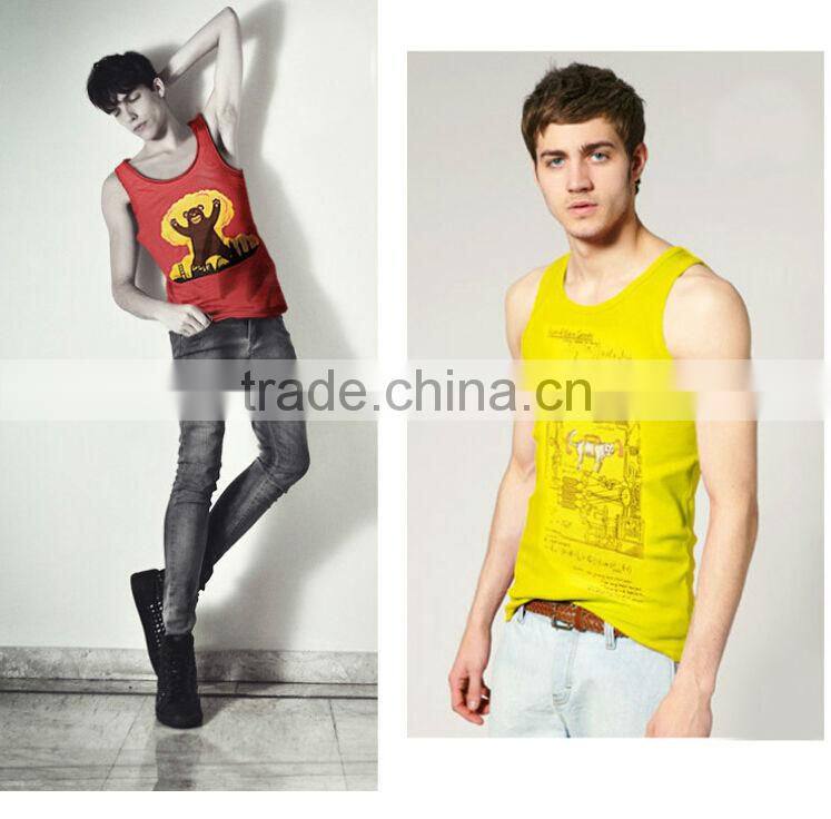 fashion style men's black white 100% cotton polyester singlet with water print