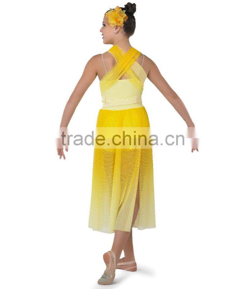 2016 - flower bright yellow chiffon soft quantity long women elegant Lyrical dance dresses