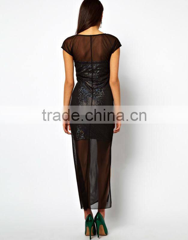 Holographic Bodycon Dress With Sheer Maxi Overlay