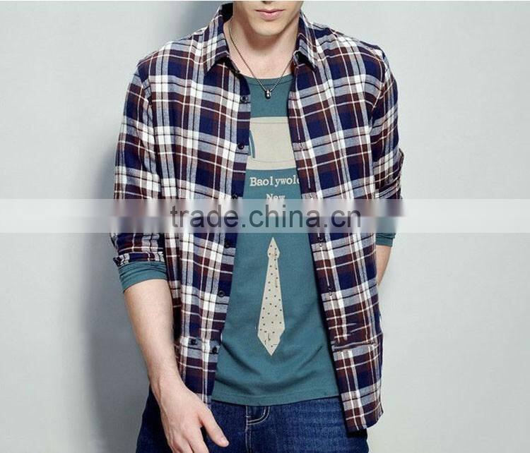 Slim fit 100%Combed Cotton 2015 Elegant designer Plaids/Checks leisure High quality men shirt with long sleeve