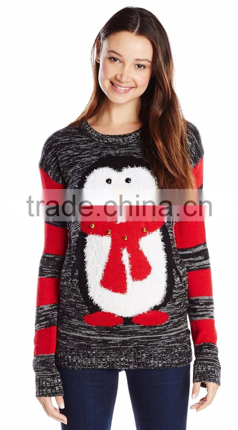 Juniors' Penguin with Jingle Bells Ugly Christmas Sweater