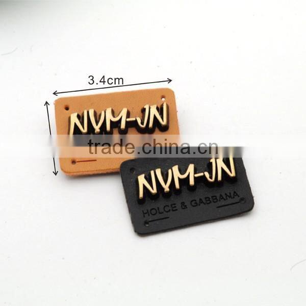 Black/brown PU leather sew on patches with matt bronze brush metal plates clothing label for jeans/jacket PLB-006