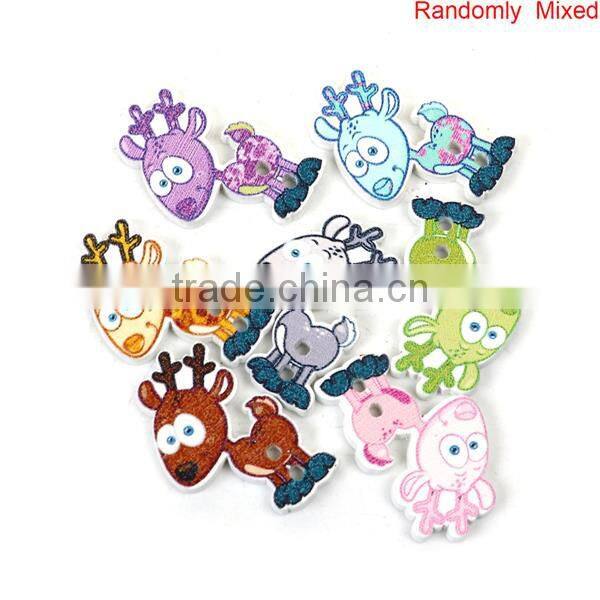 Wood Sewing Buttons Scrapbooking 2 Holes Deer Animal At Random