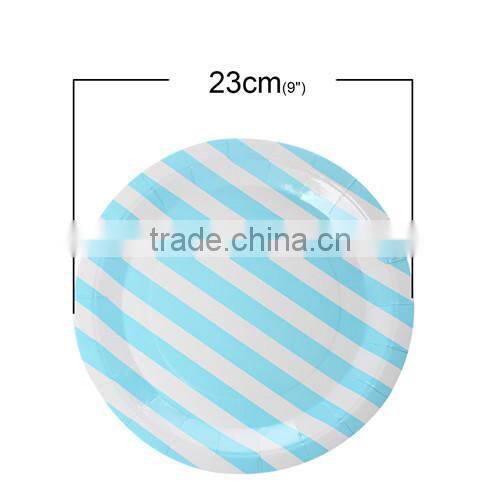 Blue Stripe Pattern Round Paper Food Plates 23.0cm