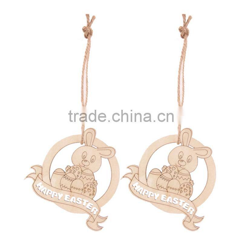 New Arrival Wood Cut Happy Easter Rabbit Wooden Tag Embellishment with String
