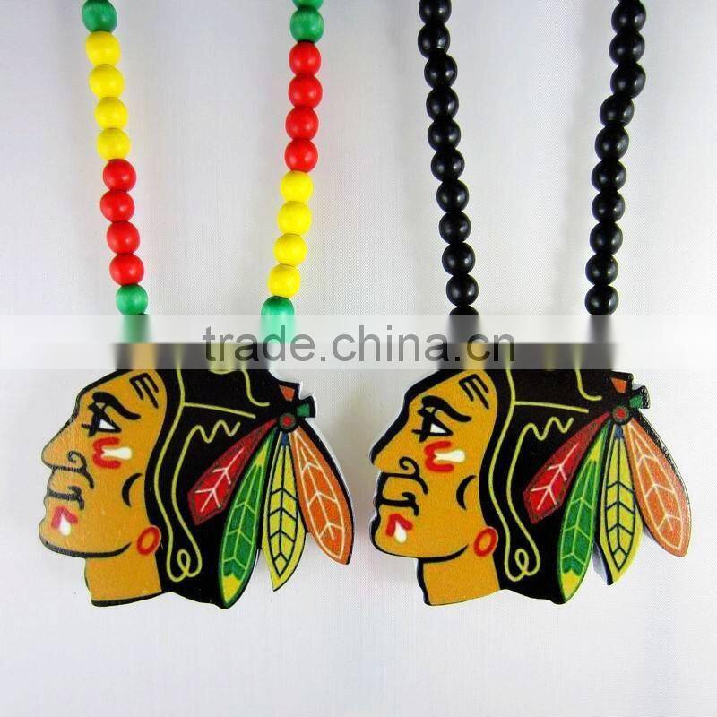 Wood acrylic necklace India style long chain bead necklace