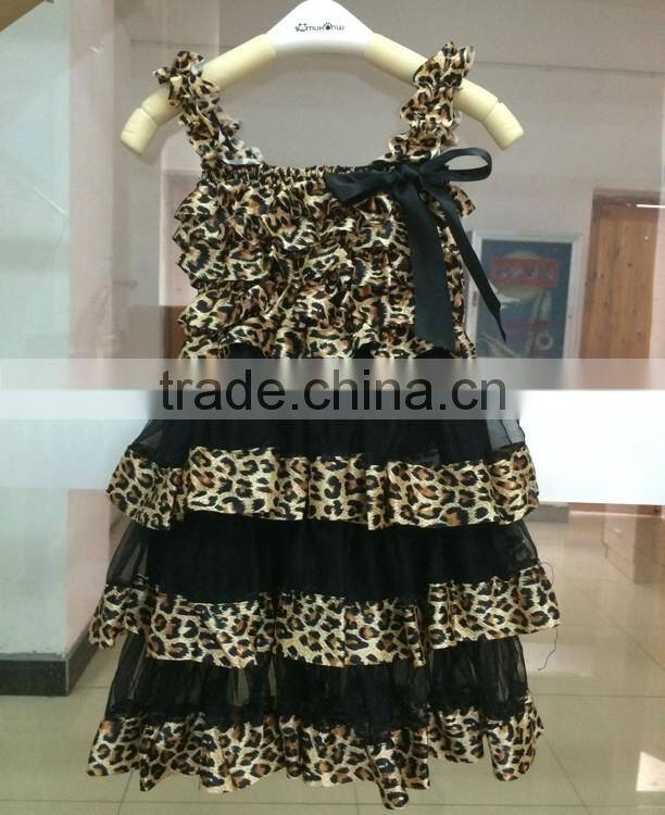Wholesale top quality leopard christening rustic baby girls lace petti dress M5061813
