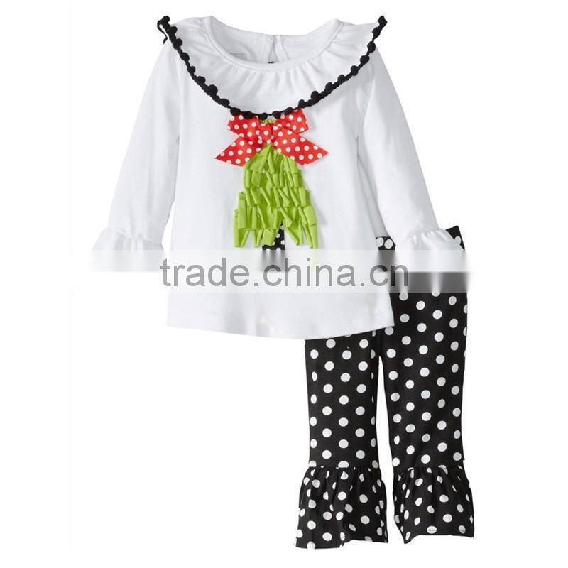 Lovely Santa Clothes Pom Pom with Ruffle Pants Winter Outfits Baby Girl Boutique Clothing Sets